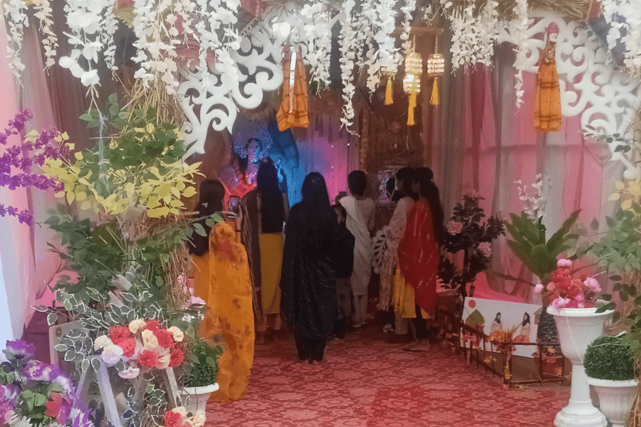 Students performing in a cultural program